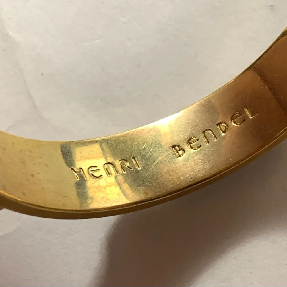 HENRI BENDEL 14k yellow gold plated CLICK CLACK cuff BRACELET w/stone STUDS - Picture 2 of 16